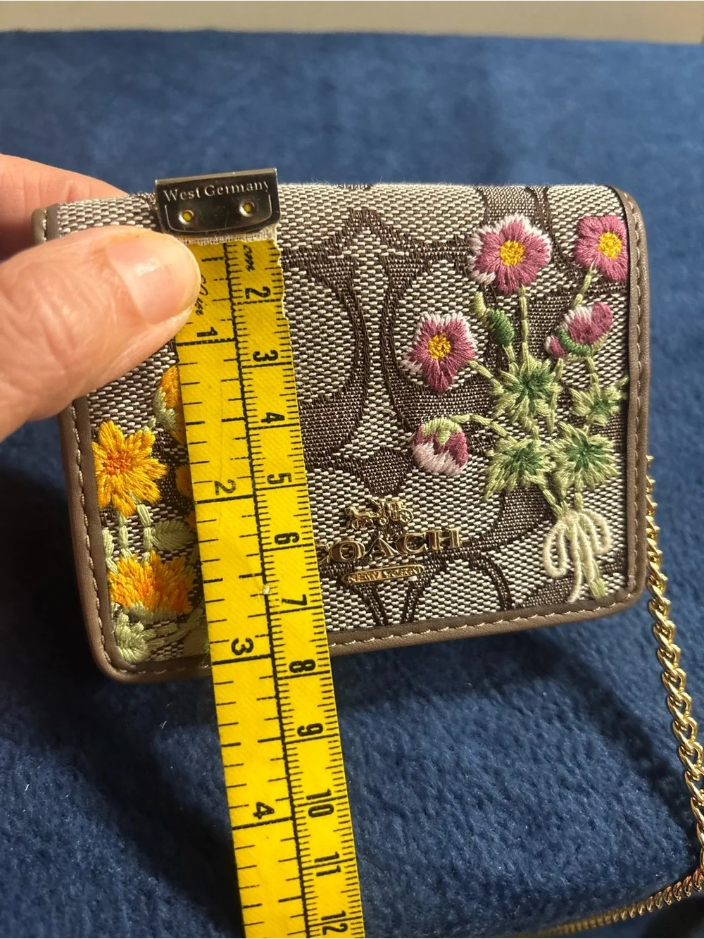 Coach Mini Wallet On A Chain In Signature Jacquard With Floral Embroidery CEF60